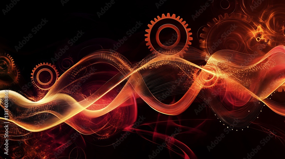 Leinwandbilder Artistic visualization of production theory symbolic gears flowing lines representing efficiency and output