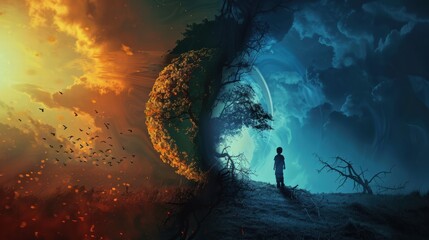 Obraz premium Embracing the awareness concept through deep self-reflection and mindfulness.