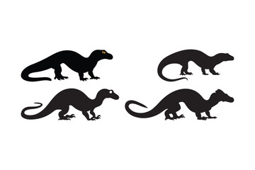 Naklejka premium Komodo Dragon Silhouette Vector Reptile, Lizard, Dinosaur-Inspired Illustration