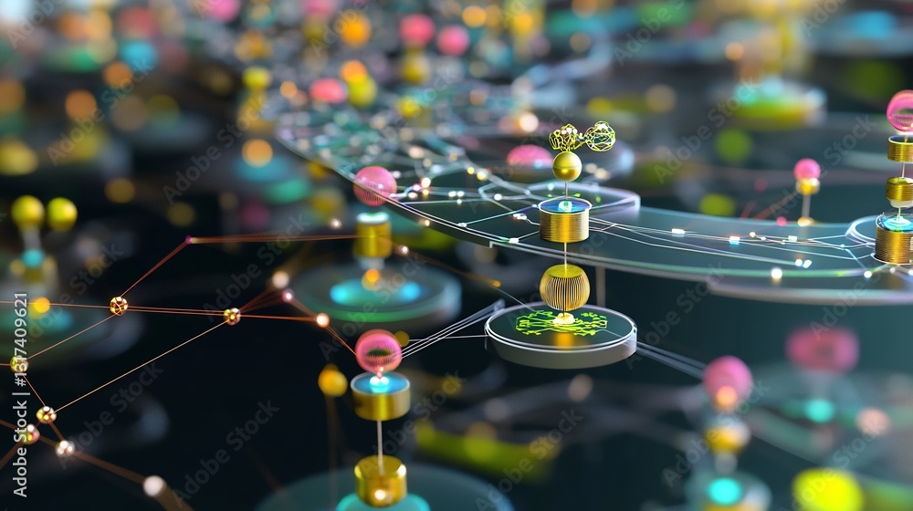 Fototapete artistic visualization of regtech highlighting abstract node symbolic layers representing regulatory