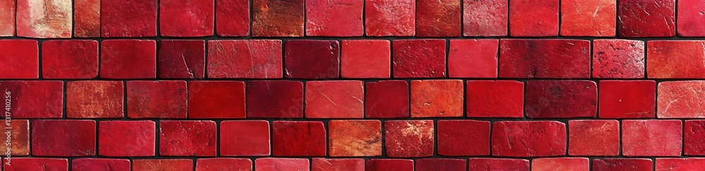 Poster red tile mosaic: close-up shot of a vibrant red tile mosaic, displaying an intricate pattern of colo