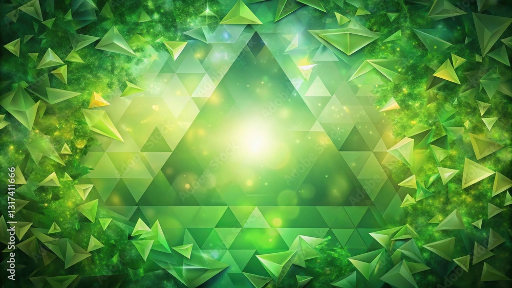 Poster Abstract Green Geometric Background with Triangular Shapes and Glowing Lights