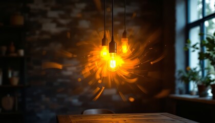 Warm glowing pendant lights create a cozy atmosphere in a stylish interior.