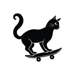 cat on skateboard silhouette art