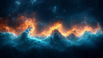 Fototapeta premium Mesmerizing Cosmic Aurora of Platinum Silver and Fiery Orange Waves in the Universe