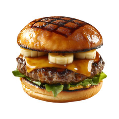 Grilled Banana Foster Burger c Isolated on Transparent Background