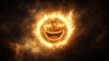Obraz premium A cheerful sun character radiating joy amidst a cosmic backdrop.