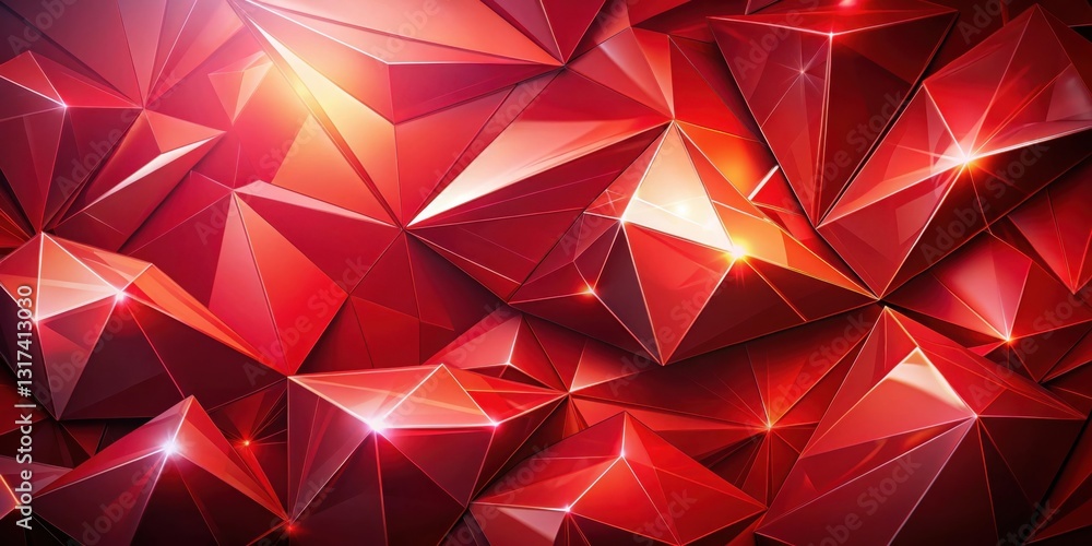 Poster Abstract Red Geometric Pattern with Shimmering Facets and Glowing Highlights