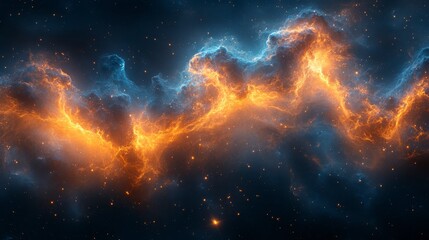 Fototapeta premium Swirling Cloud of Deep Sapphire and Metallic Gold in a Cosmic Galaxy with Vibrant Stars