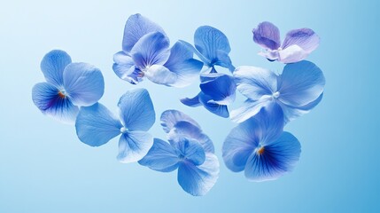 Fototapeta premium Floating pastel flowers on blue