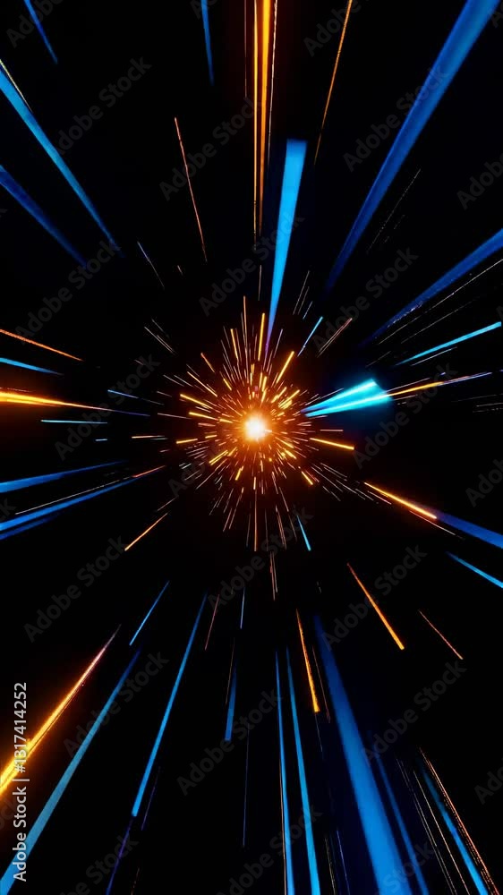 Poster hyperspace motion explosion. dynamic energy burst with radial light streams. vertical seamless loop 