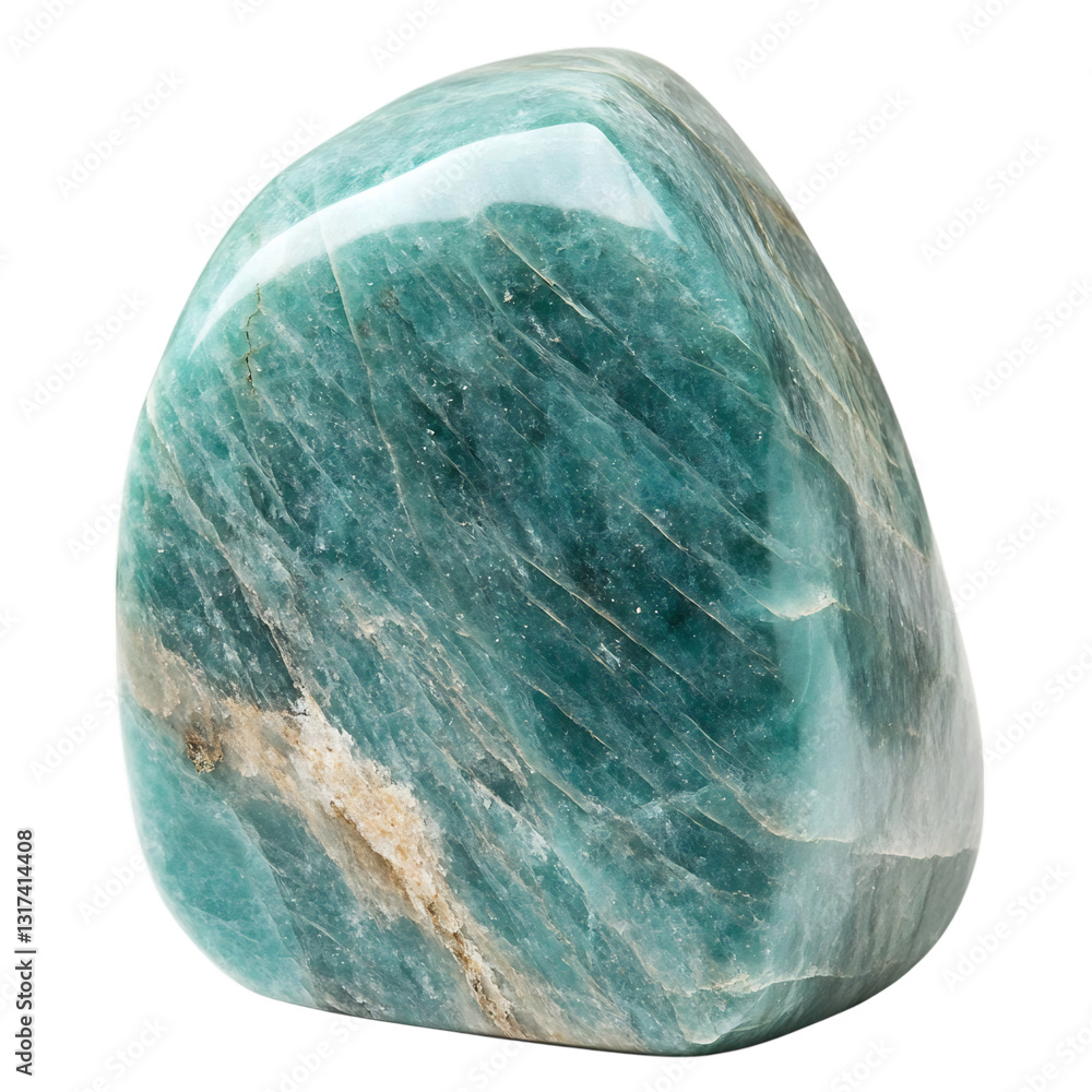 Wall mural a polished chunk of amazonite with greenish blue color isolated on transparent background