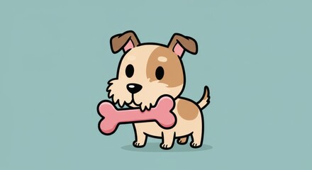 Happy Dog with Toy Bone Cartoon Illustration