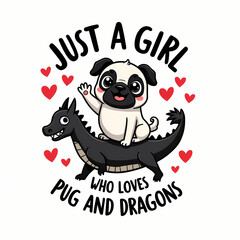 Fototapeta premium Cute Whimsical Pug Dragon Cartoon: Adorable Character for Animal Lovers and Children's Art