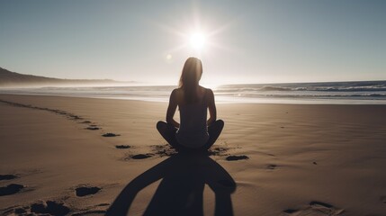 Fototapeta premium Serene Sunset Meditation on a Peaceful Beach