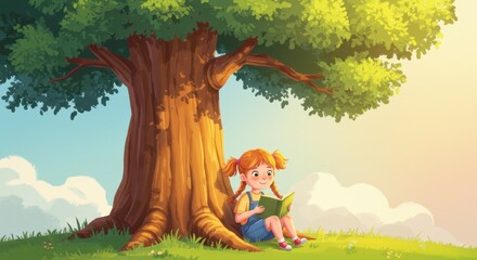 Cozy Girl Reading Under a Tree