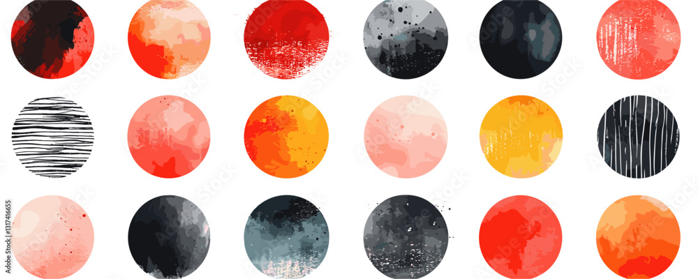 Aufkleber watercolor circles icons set in flat style - abstract colorful vector elements for design.
