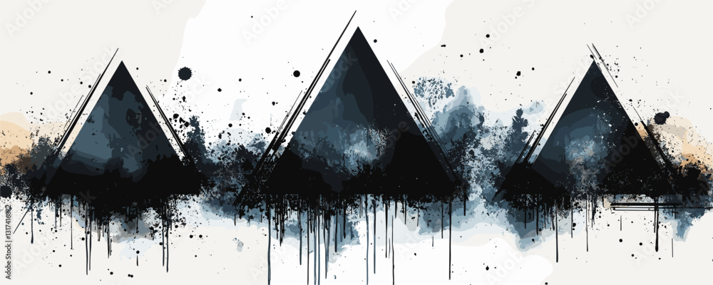 Aufkleber geometric abstract art vector with triangles and watercolor splashes in flat icons set style.