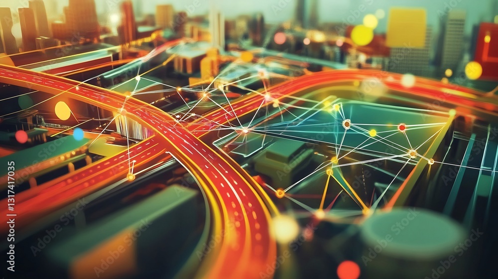 Poster Conceptual art of accelerator highlighting interconnected shape symbolic pathway fasttracking startup