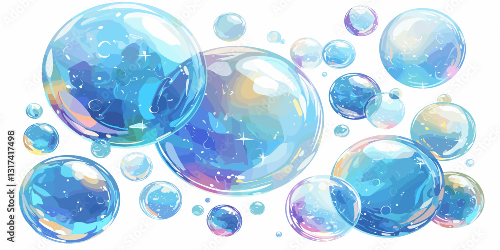 Poster colorful flat icons set with glossy bubbles in linear style - vector art.