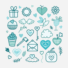 Pastel Love Doodle Icons Whimsical Romance Vector Set