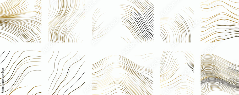 Poster abstract wavy lines vector icons set in linear style for decorative designs.