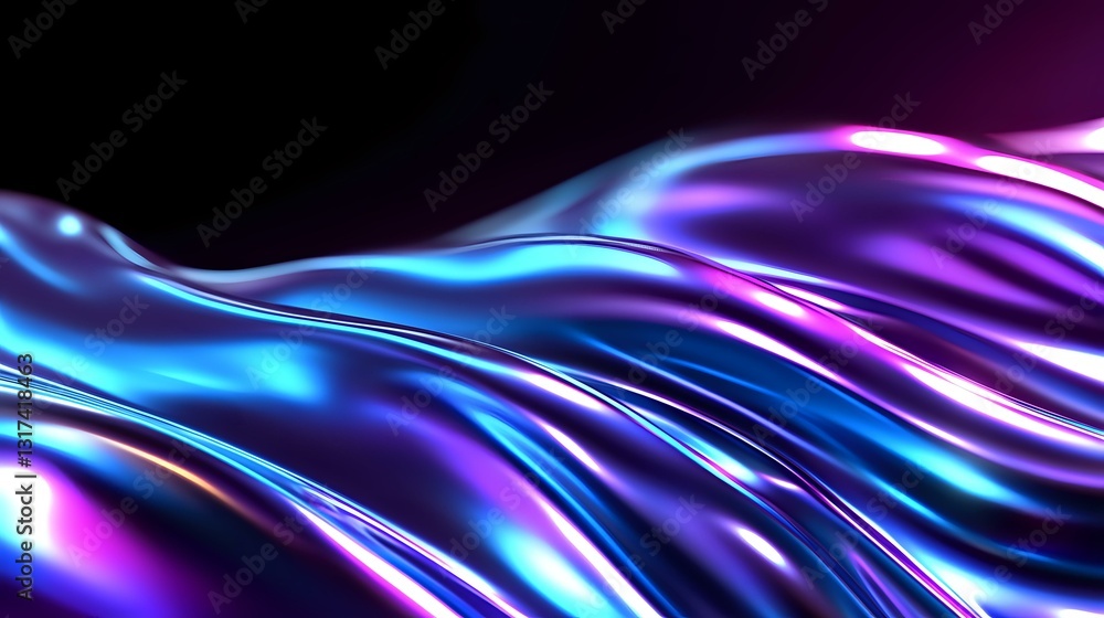 Aufkleber flowing abstract waves in vibrant neon blue and purple colors create dynamic motion effect against d