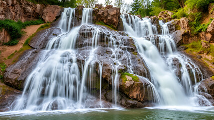 Obraz premium Waterfalls represent perpetual movement and enduring existence of these awe-inspiring natural phenomena
