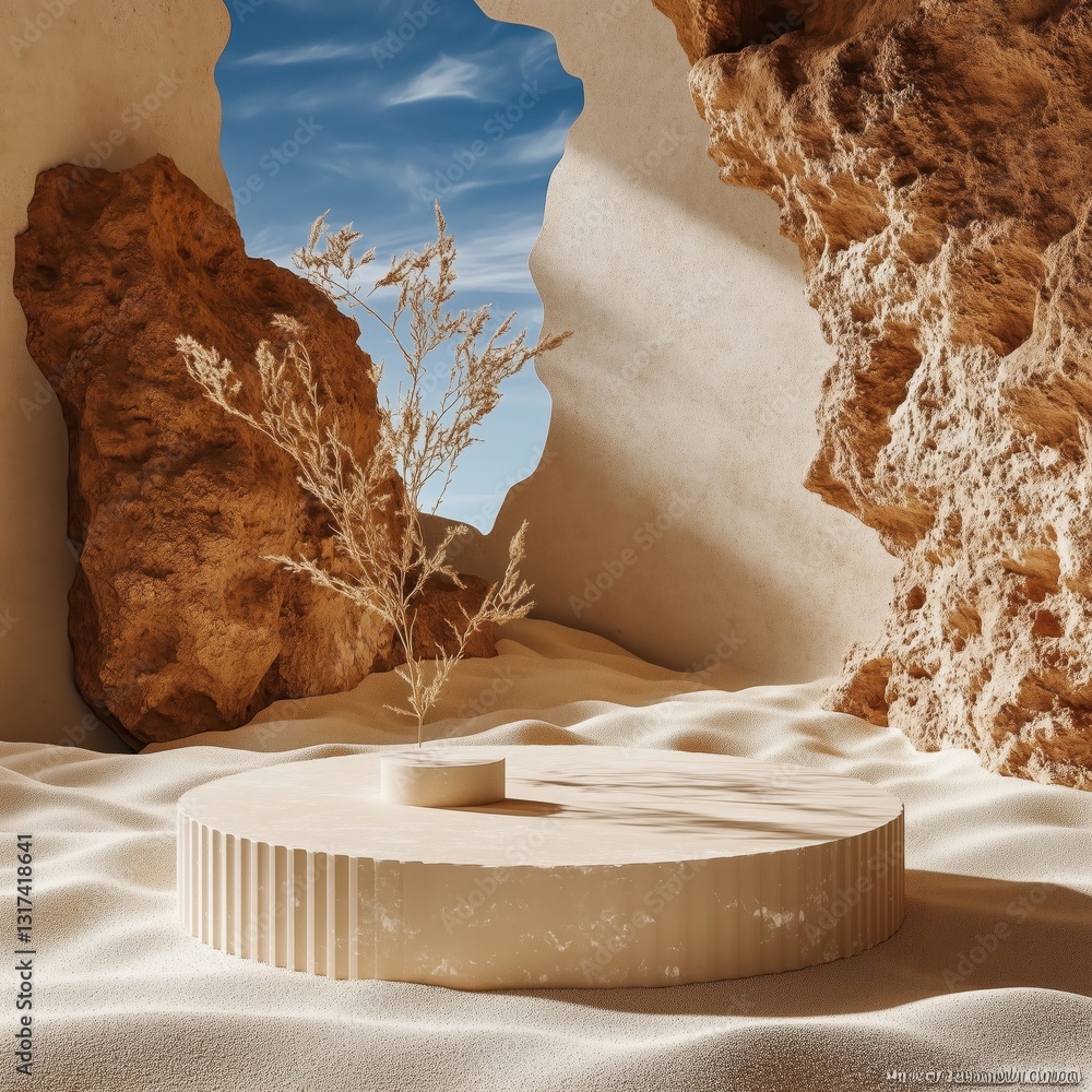 Poster minimal desert stage for product display earth tones and natural light create a simple yet striking 