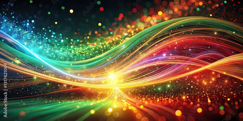 Aufkleber Abstract glowing lines and bokeh particles create a dynamic and mesmerizing light show