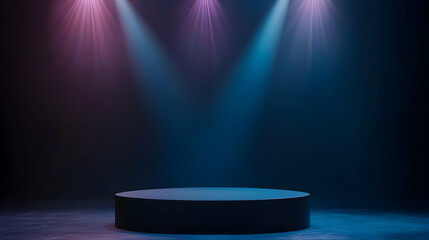 Dark Illuminated Podium With Blue And Purple Spotlights