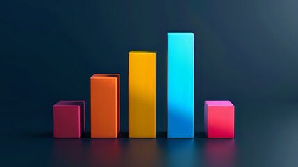 Colorful ascending and descending bar chart showing business growth statistics on dark background, modern minimal design style for data visualization and infographics.