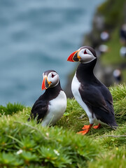 Naklejka premium Puffins Chatting, Sumburgh Head, Shetland, Scotland