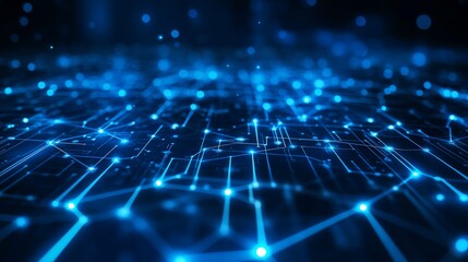 Abstract Digital Network Connections Futuristic Technology Background  Bright Blue Glowing Lines and Nodes