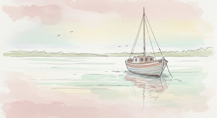 Hand-Drawn Watercolor Boat Illustration