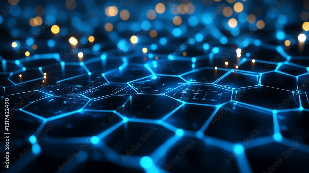 Poster abstract network technology digital hexagon grid blockchain concept futuristic background