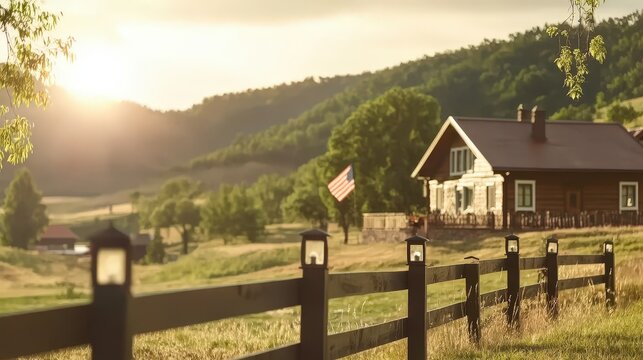 Rustic farmhouse at golden hour