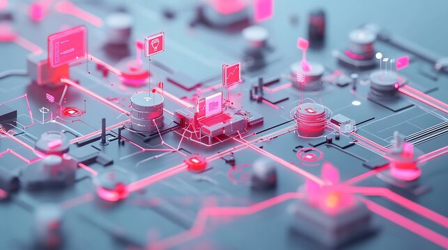 Conceptual depiction of marketing automation highlighting interconnected pathways symbolic nodes workflow efficiency