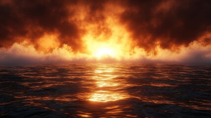 Fiery Sunset over Ocean
