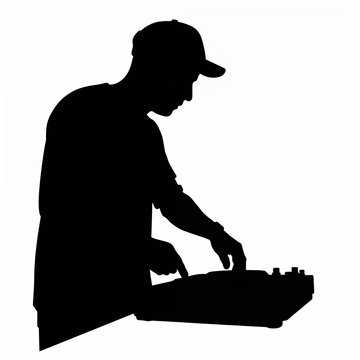 recommend clip art: DJ silhouette mixing music at a turntable