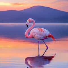 Fototapeta premium Stunning Flamingo at Sunset and Captivating Wildlife Photography