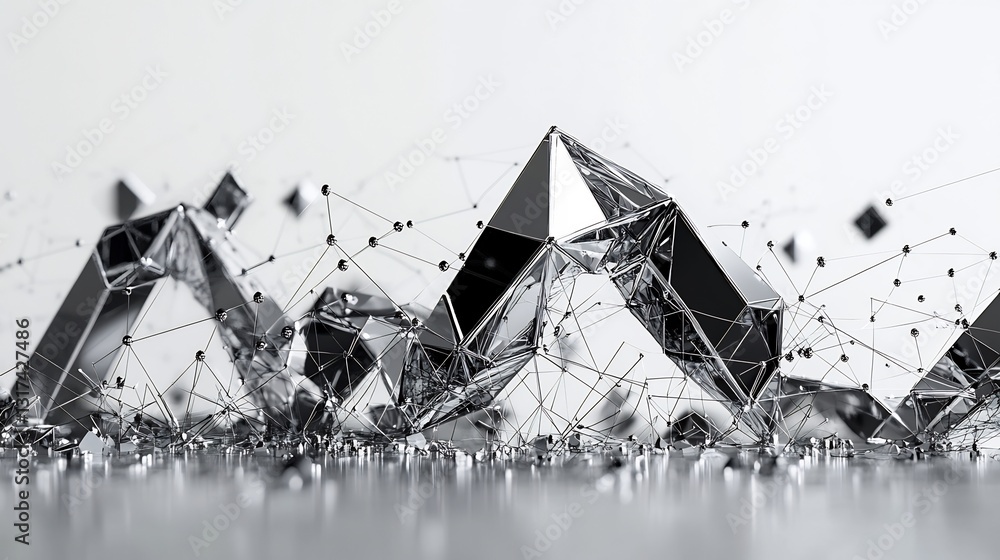 Poster Conceptual rendering of market risk interconnected geometric forms symbolizing volatility protection