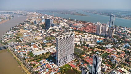 aerial view of the city of Phnom penh capital of Cambodia 