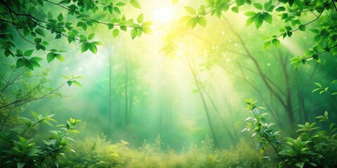 Obraz premium Luminous Morning Light Filters Through the Canopy of a Lush Forest, Illuminating Dew-Kissed Leaves and Casting a Dreamy Glow Upon the Undergrowth
