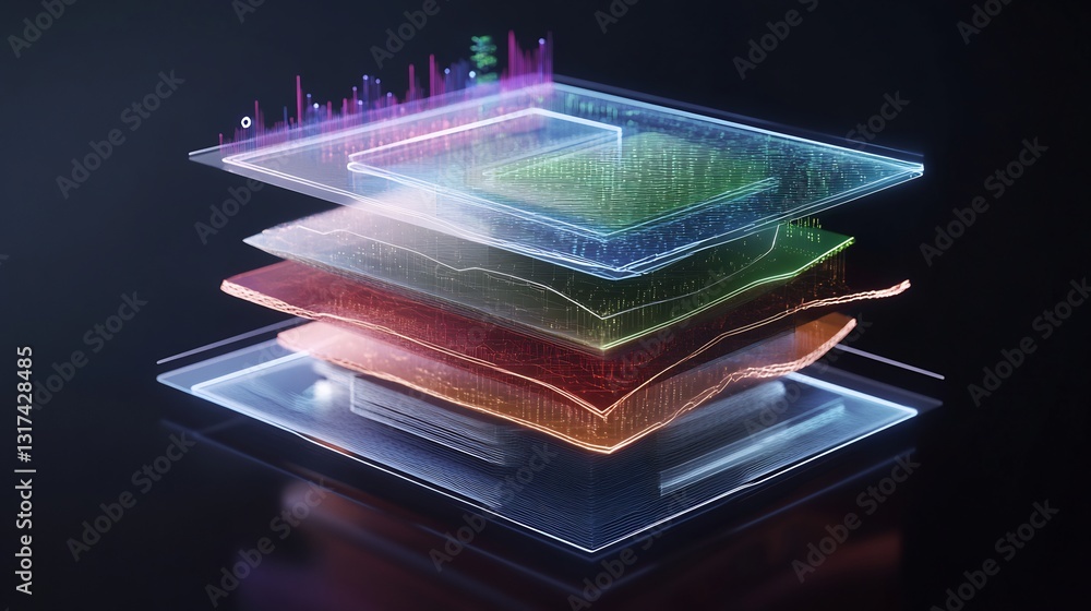 Aufkleber Conceptual rendering of operational risk highlighting geometric layers dynamic forms process reliability and security