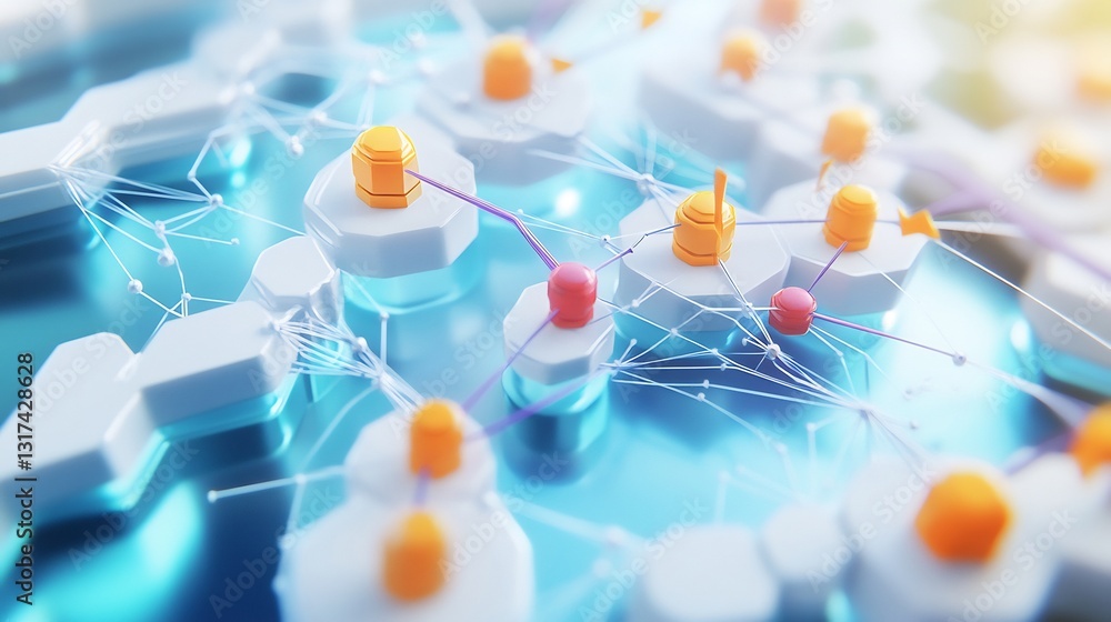 Poster Conceptual rendering of procurement process showcasing abstract node symbolic arrow representing sourcing strategy