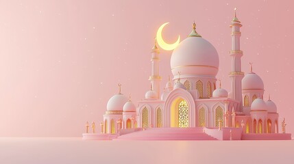 Eid celebration at mosque ramadan illustration islamic art pastel background tranquil scene