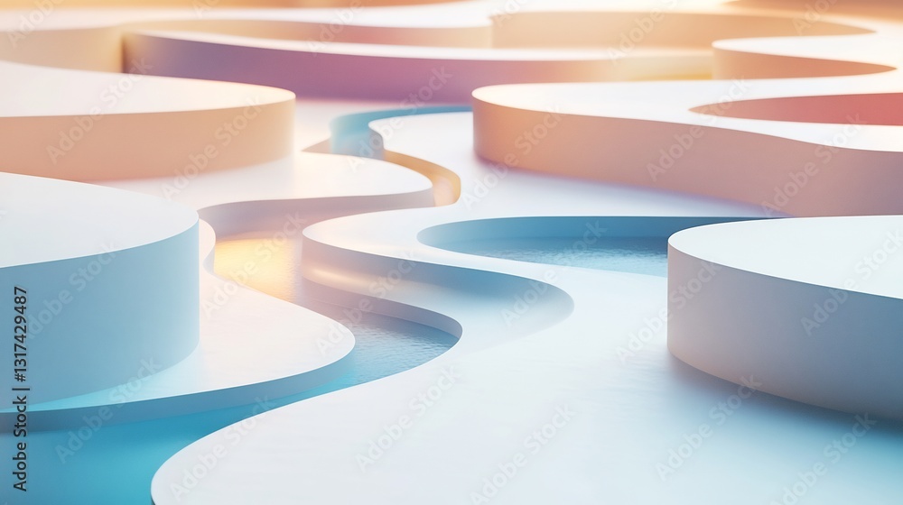 Poster Conceptual rendering of promotional strategies showcasing abstract shapes symbolic pathways advertising campaigns