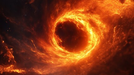 A mesmerizing swirling fire vortex against a cosmic backdrop.