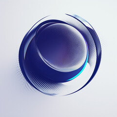 "A dynamic and minimal dot-based logo, central sphere with radiating motion blur effects, futuristic blue and silver tones, sleek and elegant branding